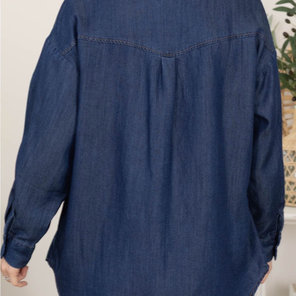 Studio Dark Blue Denim Button-Up Top - Picture 3 of 14